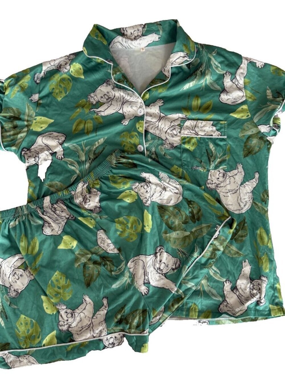 Women’s XL Koala Pajama Set – Yellow & Green – 2 Piece Sleepwear Lounge